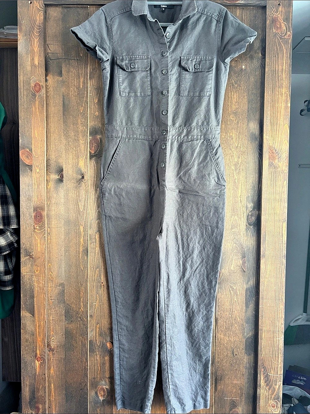 Quince Cotton Linen Twill Short Sleeve Coverall Jumpsuit Coverall Jumpsuit Gray